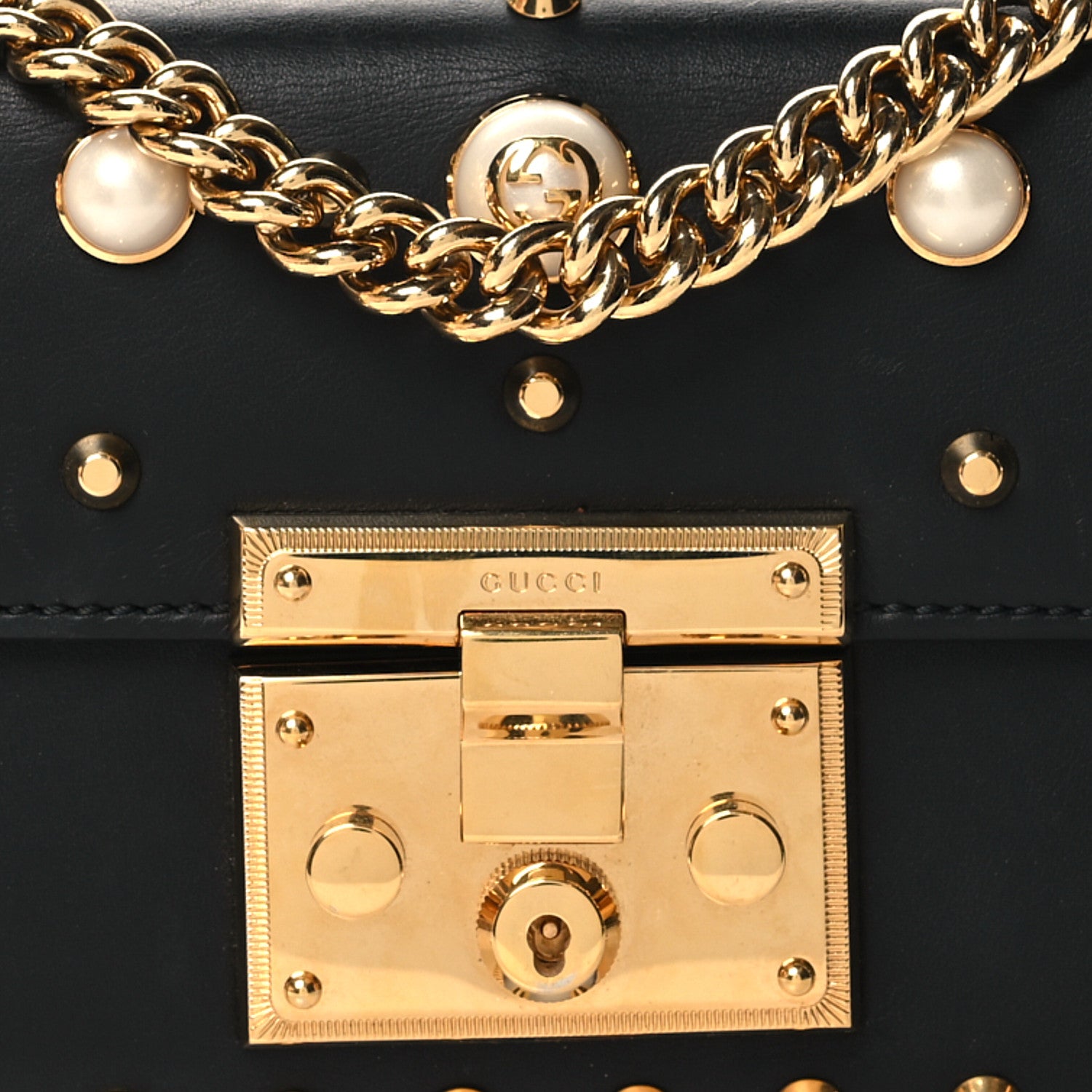 Gucci Calfskin Studded Small Padlock Shoulder Bag Black 8 of 12