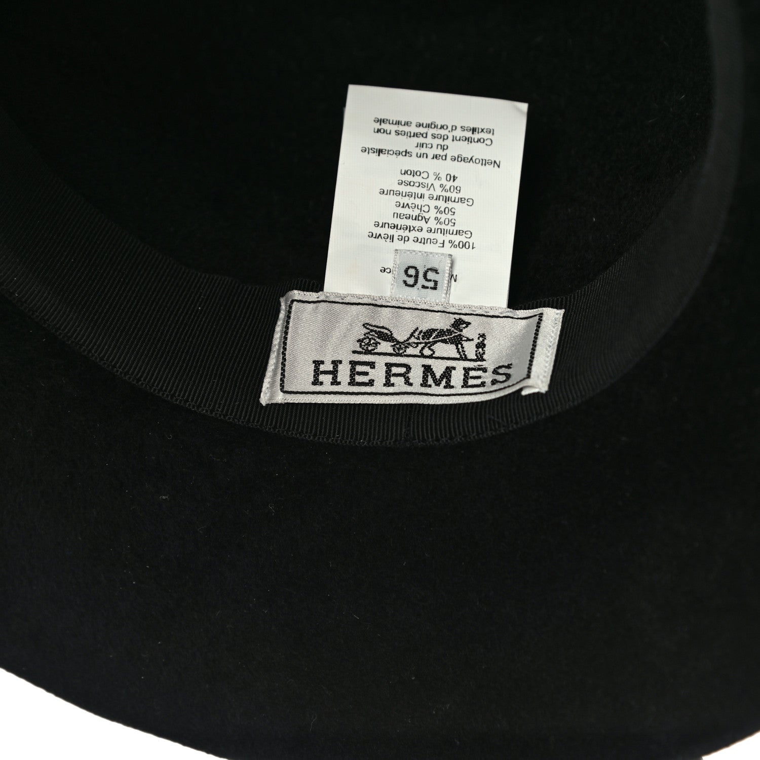 Hermes Felt Goatskin Lambskin Hat 56 Black 6 of 7
