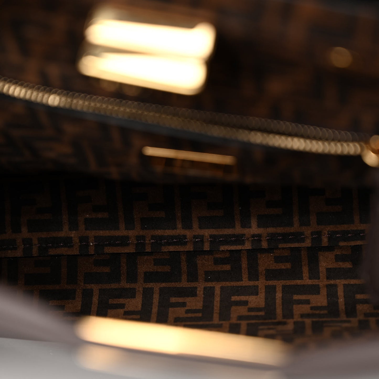 Vitello Seta Suede FF Mini Peekaboo Iconic Satchel Chocolate Sigaro Marrone
