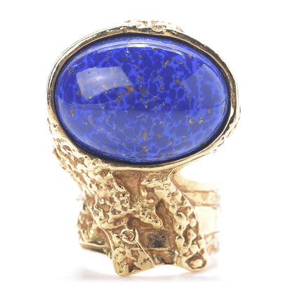 Saint Laurent Glass Cabochon Arty Ovale Ring 8 Gold Lapis 1 of 5