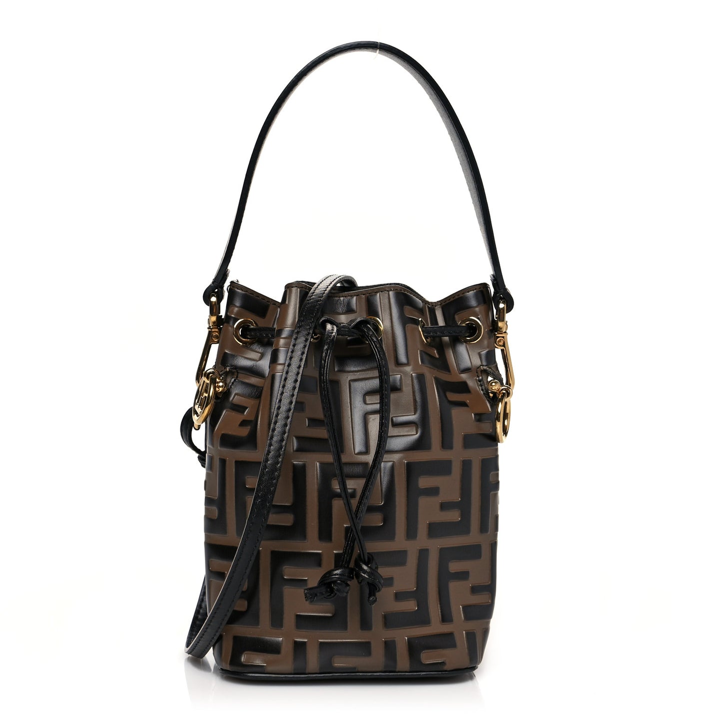 Vitello Liberty F is Fendi Bi-Color FF 1974 Embossed Mini Mon Tresor Bucket Bag Maya Black