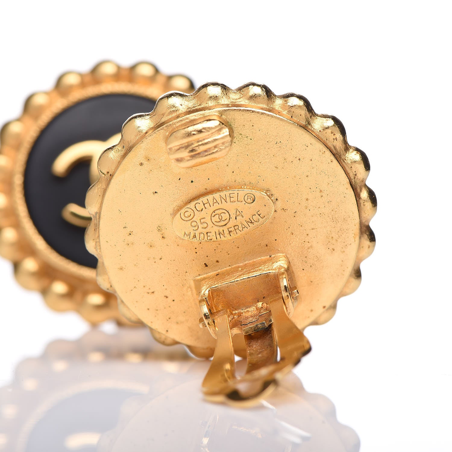 Chanel CC Clip On Earrings Black Gold 4 of 5