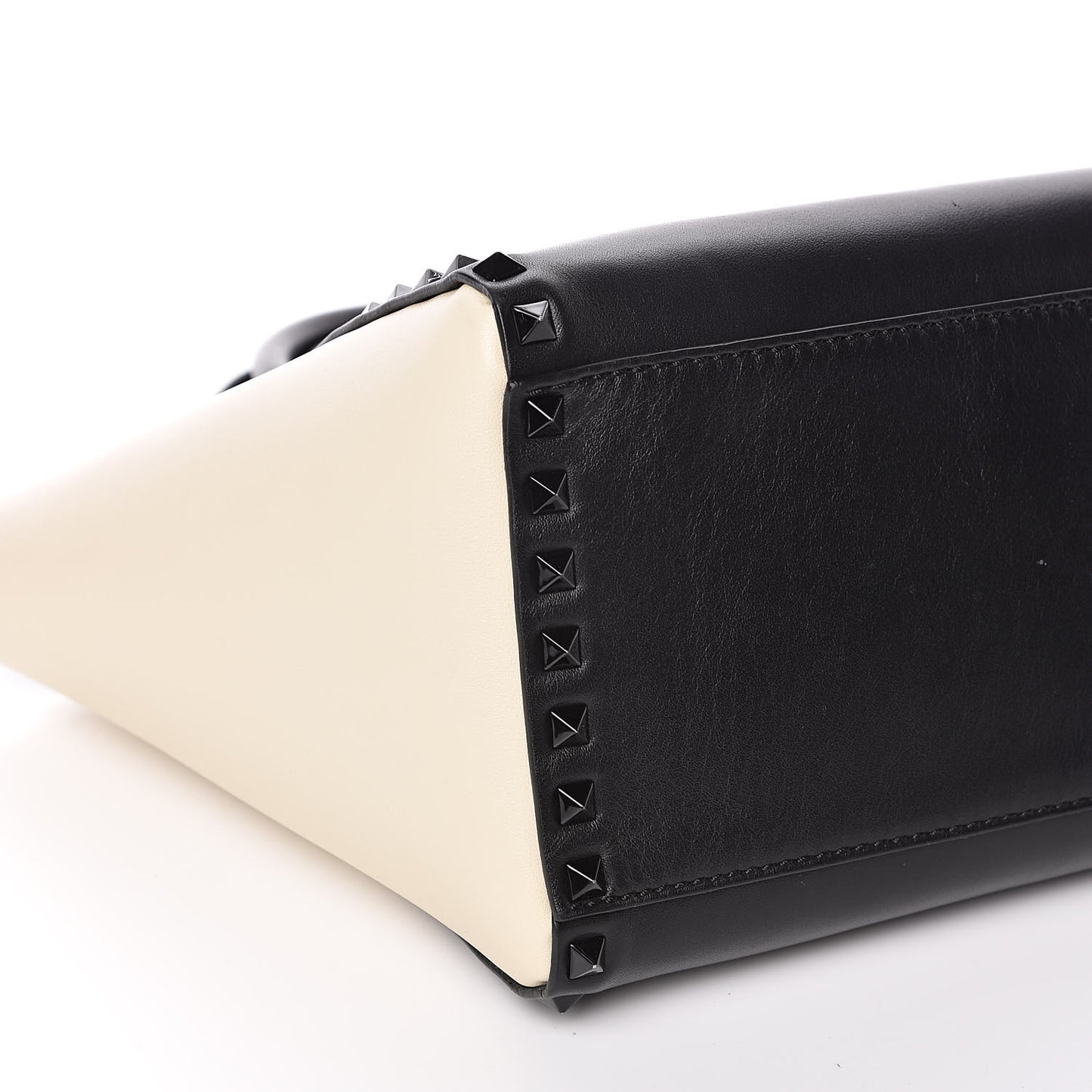Vitello Bi-Color Small Rockstud Double Handle Tote Ivory Black