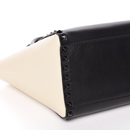 Valentino Garavani Vitello Bi-Color Small Rockstud Double Handle Tote Ivory Black 8 of 12
