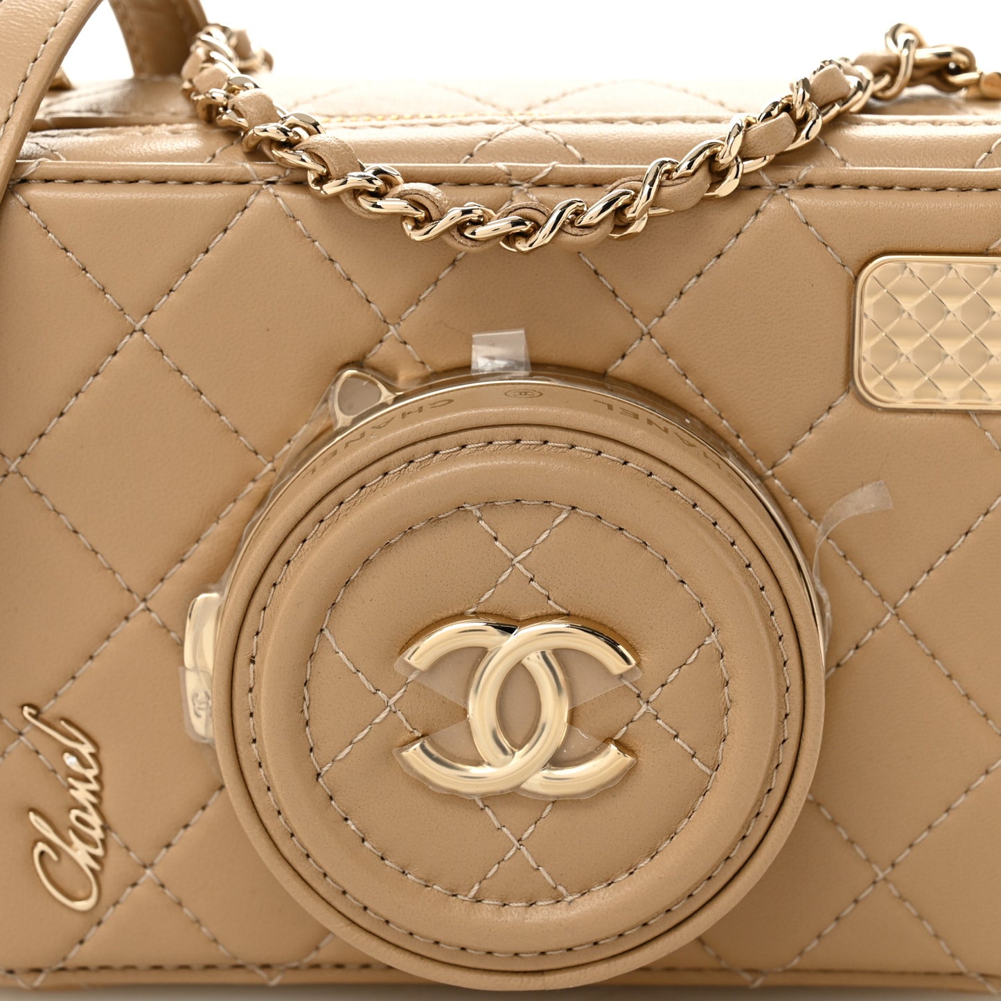 Lambskin Quilted Coco Click Bag Dark Beige