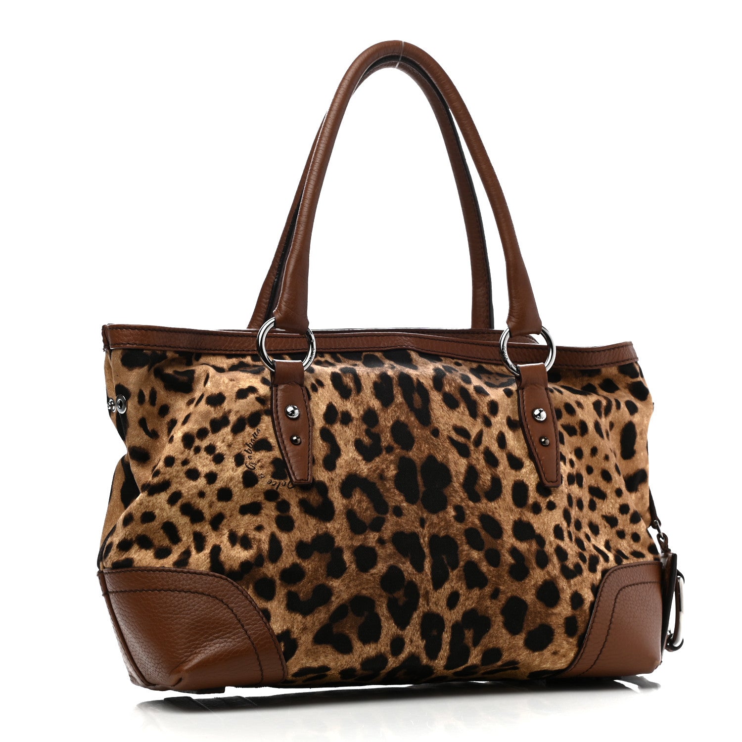 Dolce & Gabbana Leopard Print Canvas Calfskin Animalier Shoulder Bag Brown 3 of 13