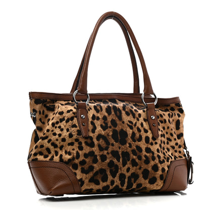 Dolce & Gabbana Leopard Print Canvas Calfskin Animalier Shoulder Bag Brown 3 of 13