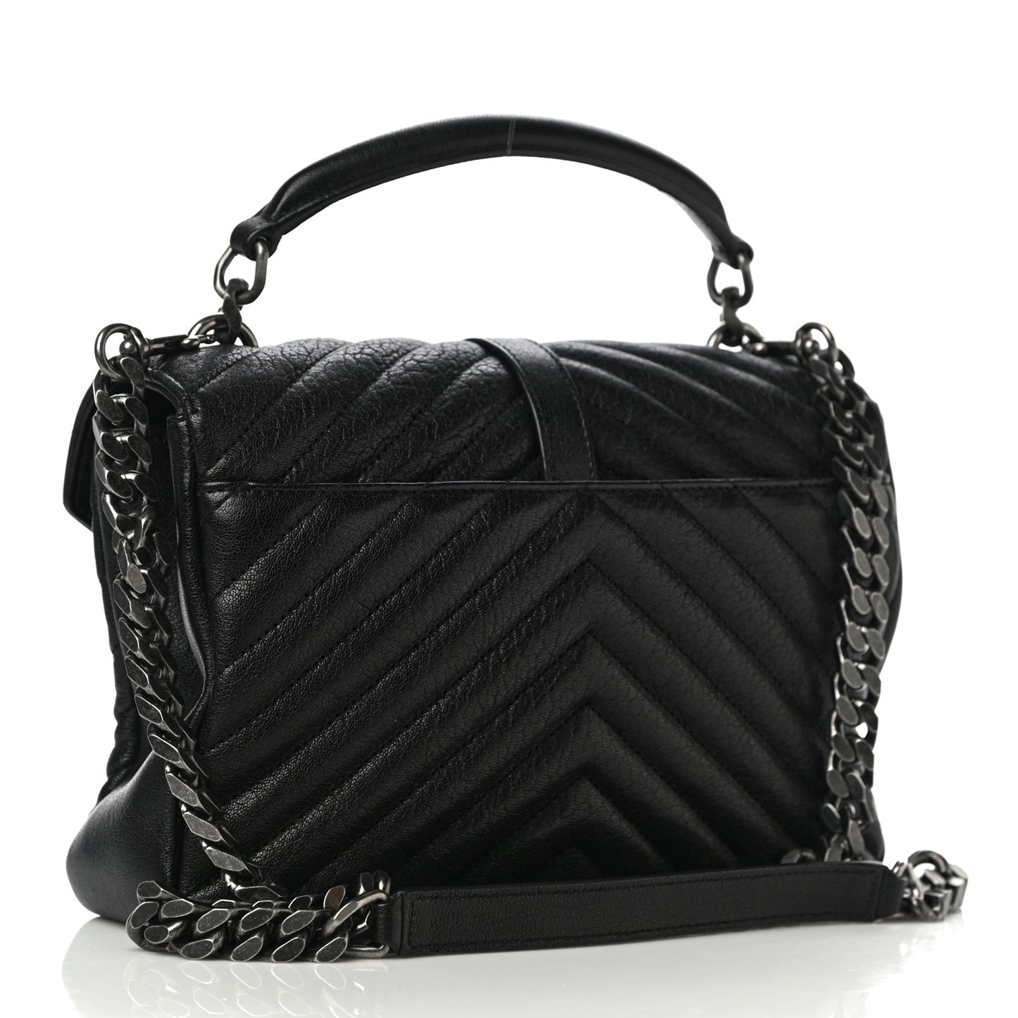 Sheepskin Matelasse Chevron Monogram Medium College Bag Black