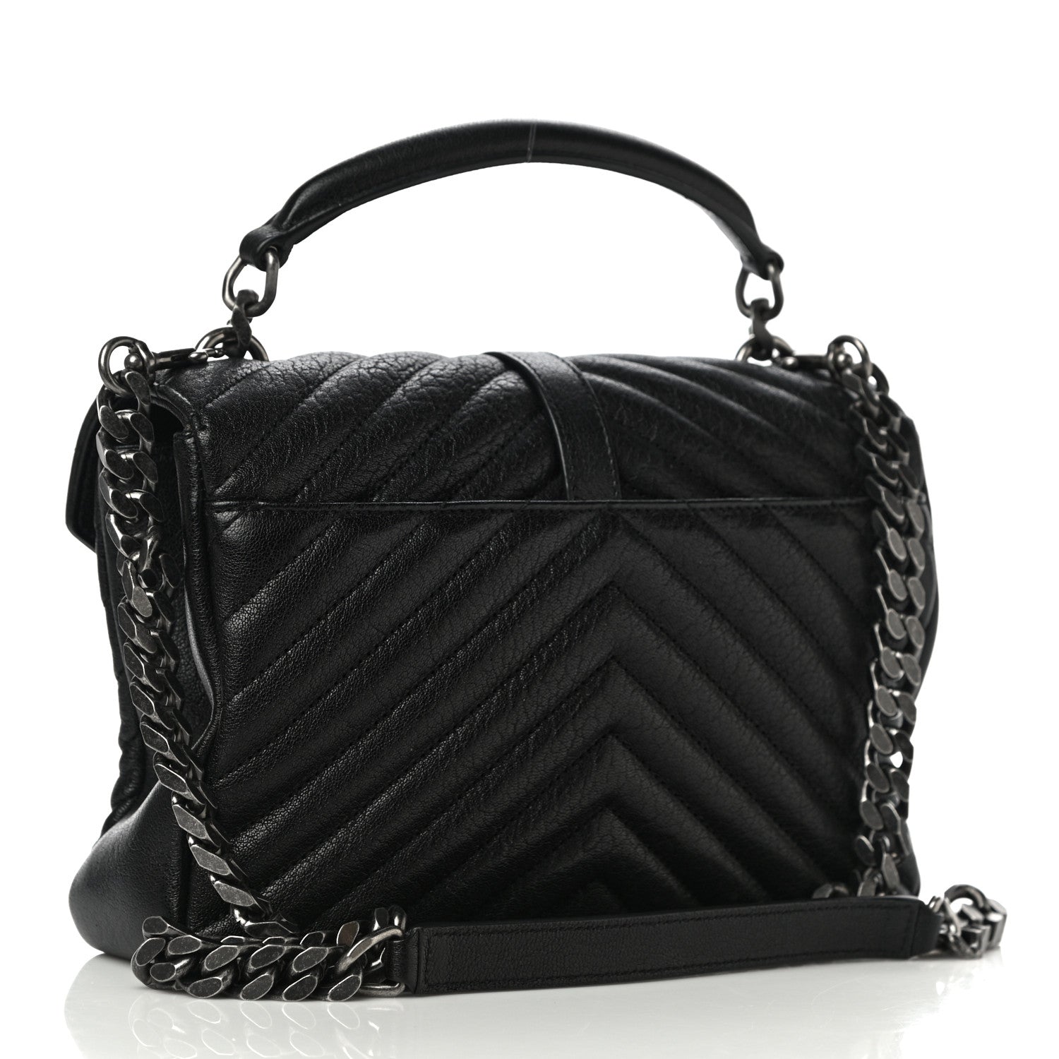 Saint Laurent Sheepskin Matelasse Chevron Monogram Medium College Bag Black 2 of 12