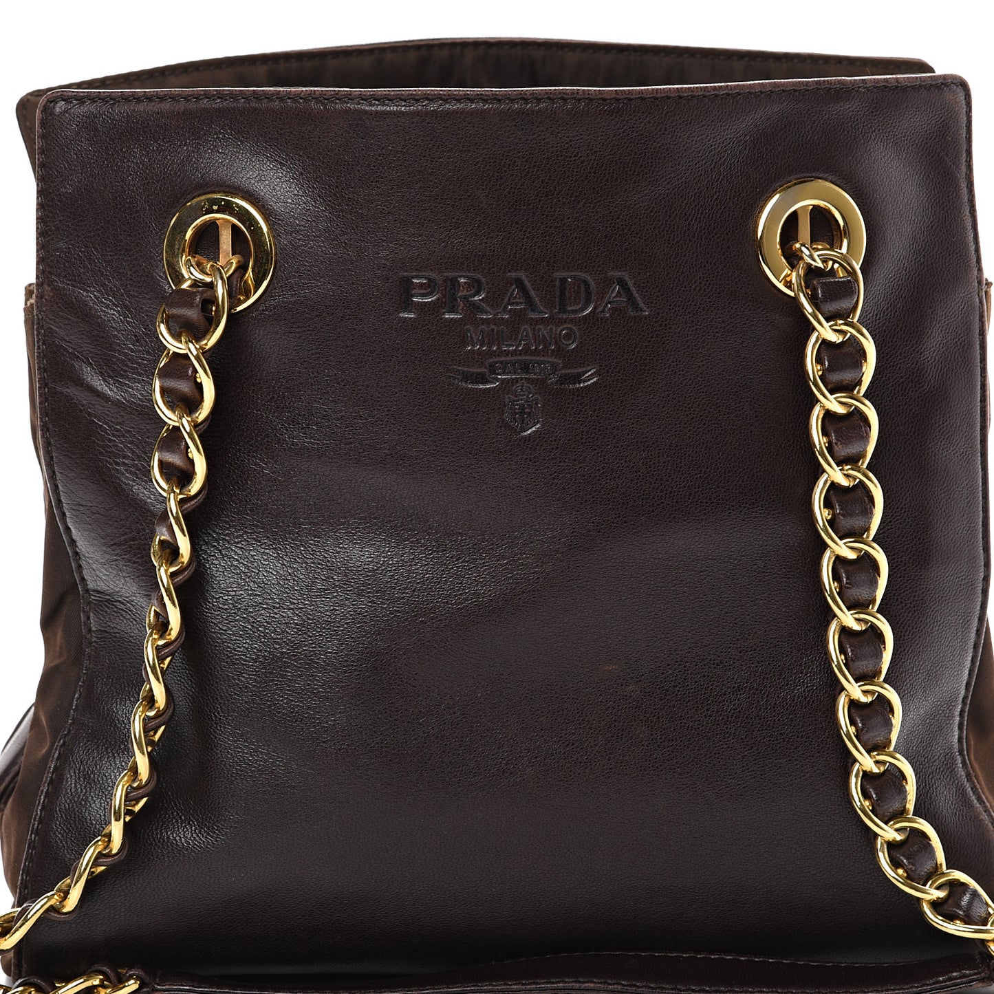 Nappa Tessuto Nylon Chain Tote Caffe