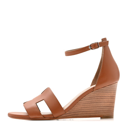 Hermes Calfskin Legend Wedge Sandals 37.5 Gold 1 of 11