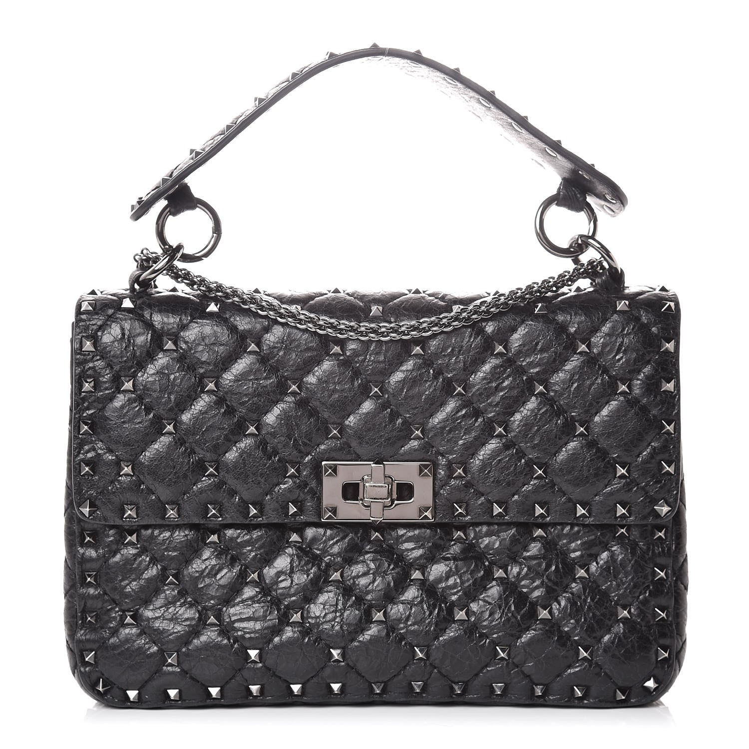 Valentino Garavani Craquele Nappa Medium Rockstud Spike Shoulder Bag Black 1 of 9