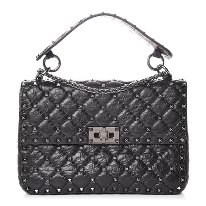 Valentino Garavani Craquele Nappa Medium Rockstud Spike Shoulder Bag Black 1 of 9