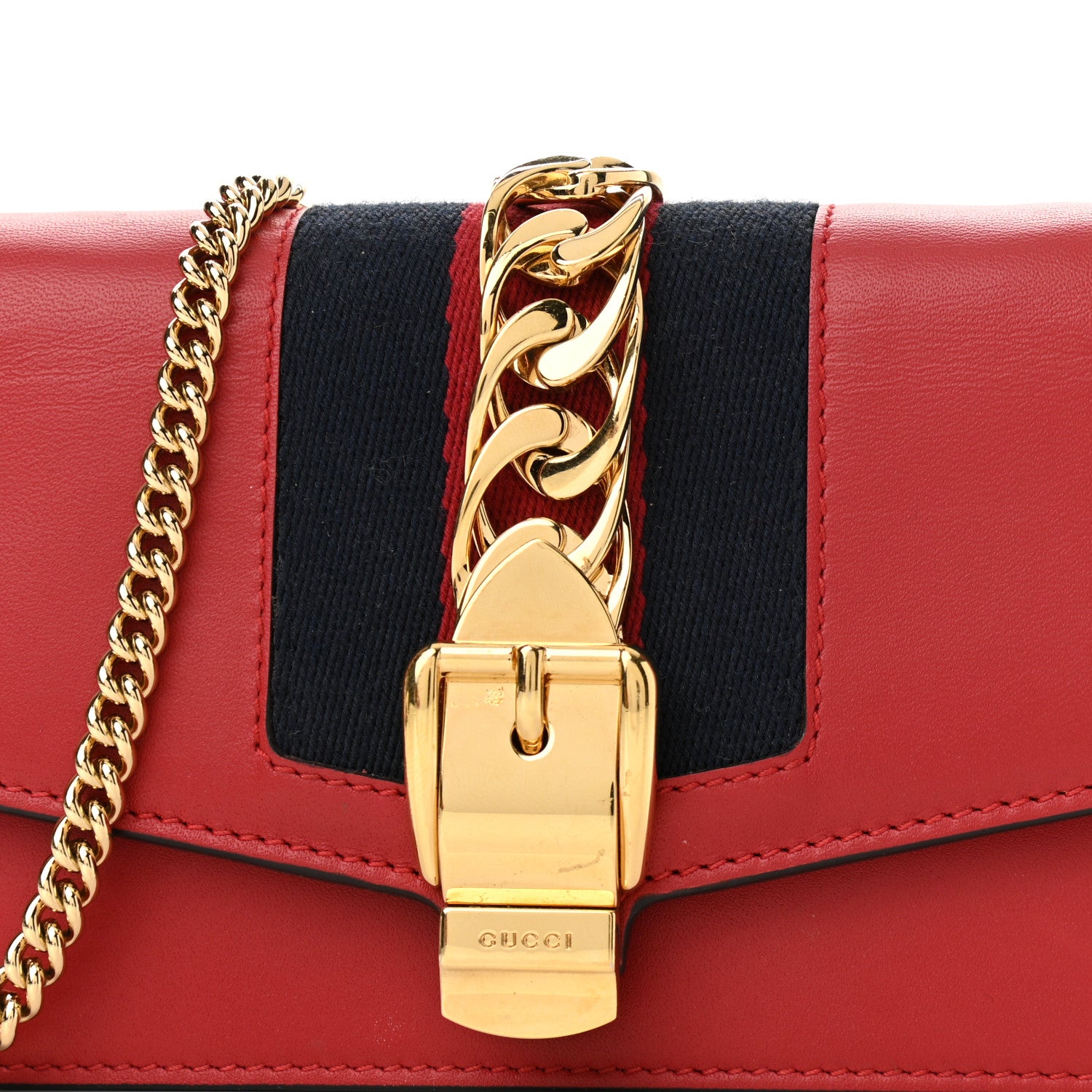 Gucci Calfskin Super Mini Sylvie Chain Shoulder Bag Hibiscus Red 8 of 14