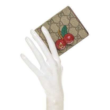 Gucci GG Supreme Monogram Cherry Embellished Card Case Wallet Hibiscus Red 2 of 6
