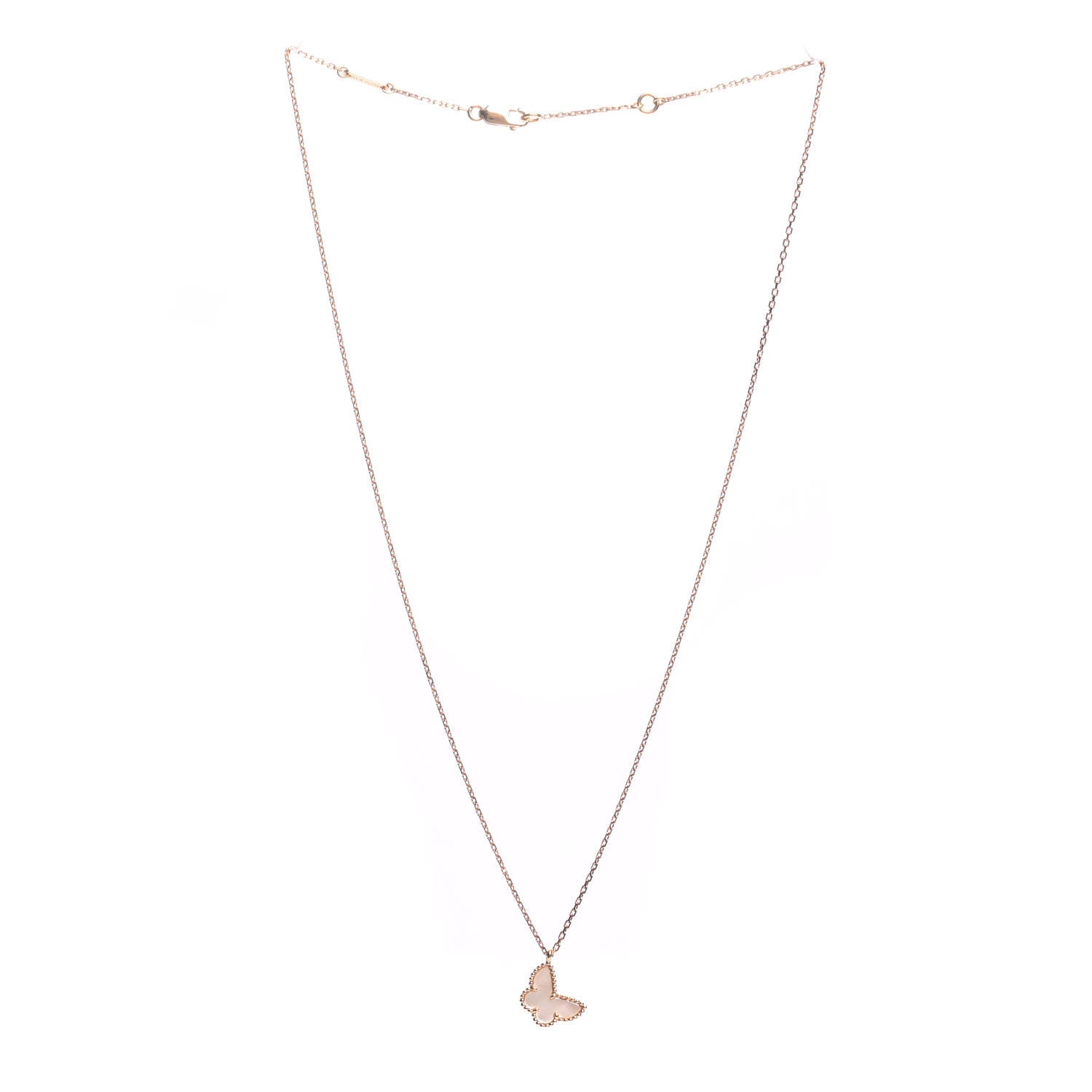 Van Cleef & Arpels 18K Yellow Gold Mother of Pearl Sweet Alhambra Butterfly Pendant Necklace 3 of 7