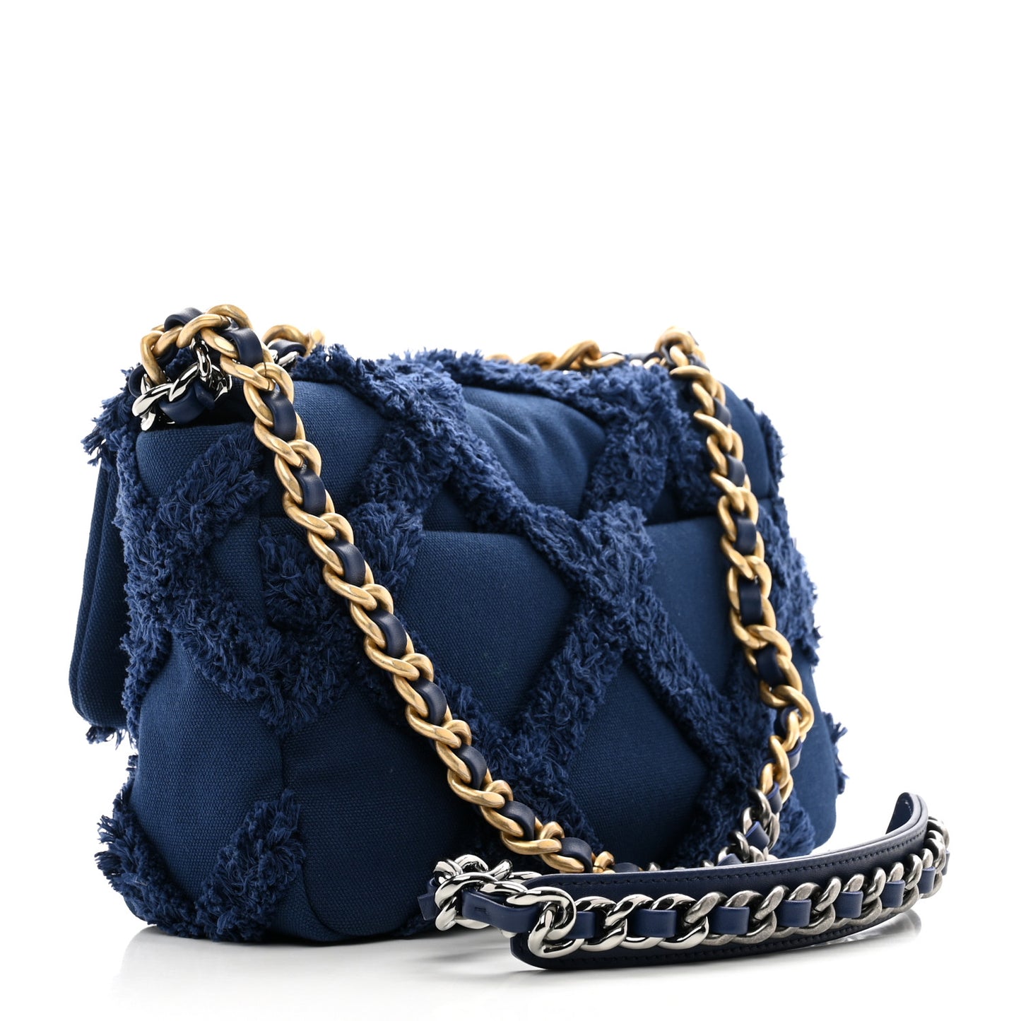 Cotton Canvas Quilted Medium Chanel 19 Flap Navy Blue