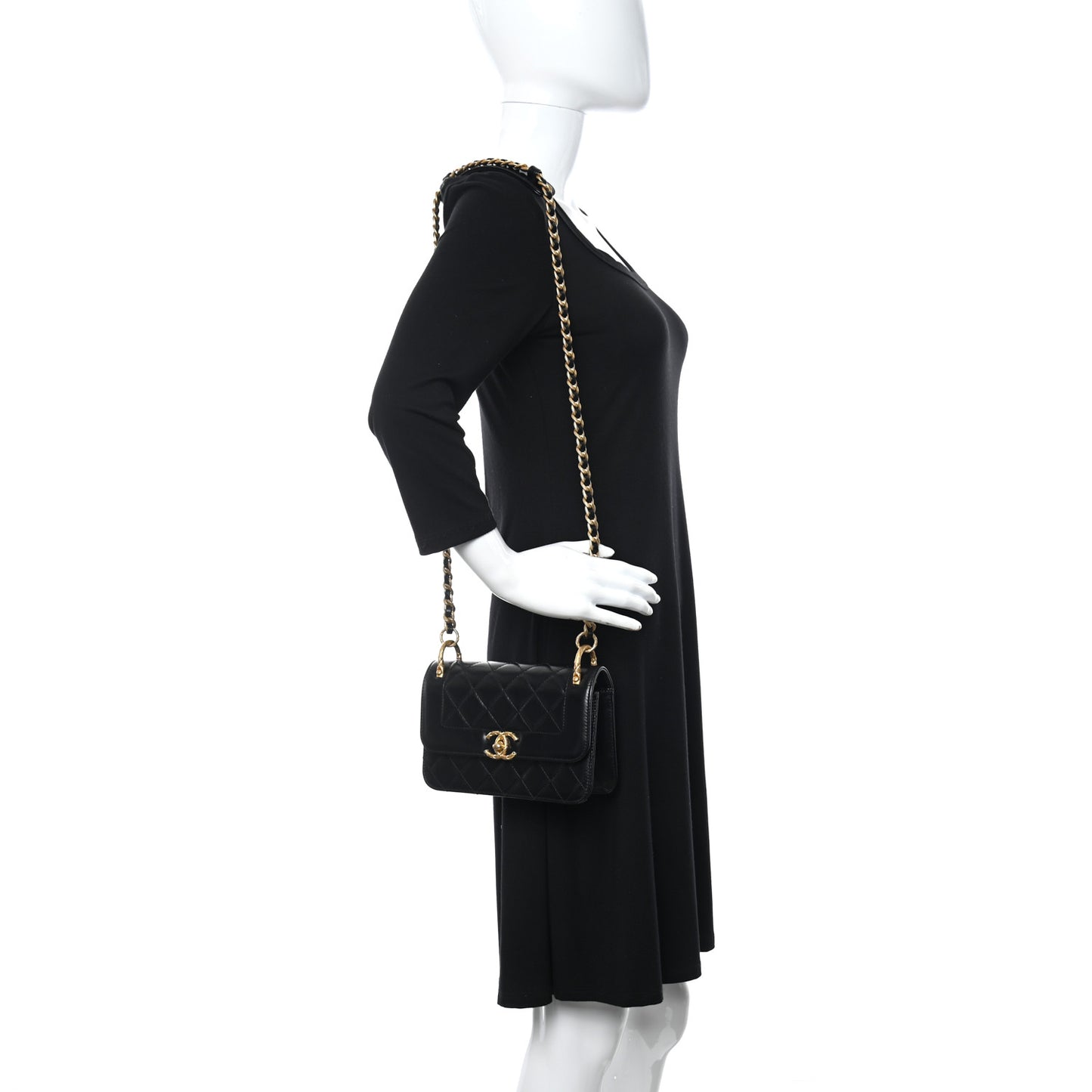 Calfskin Quilted Mini Coco Ring Flap Black