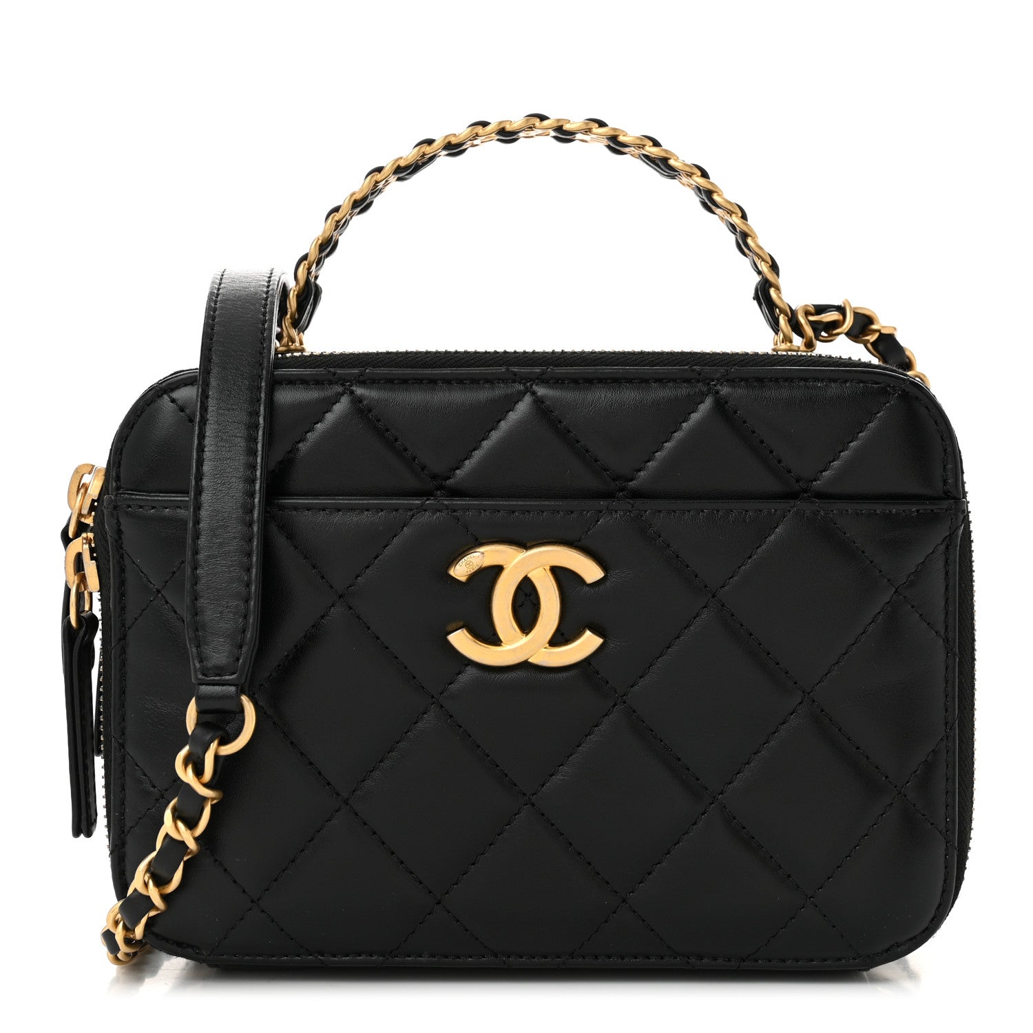 Chanel Shiny Calfskin Quilted Top Handle Vanity Black 1 of 13