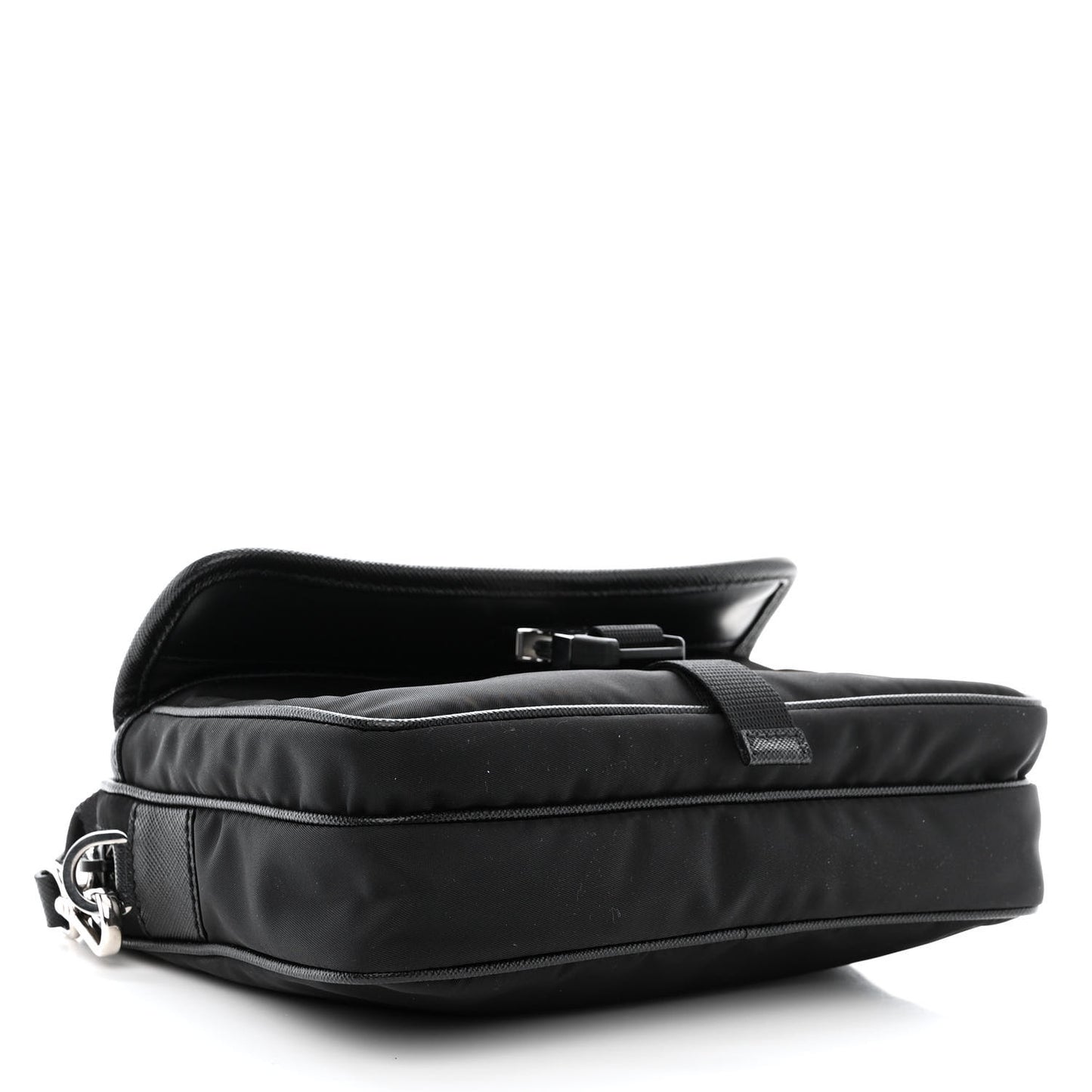 Re-Nylon Saffiano Pocket Single Snap Buckle Shoulder Bag Black