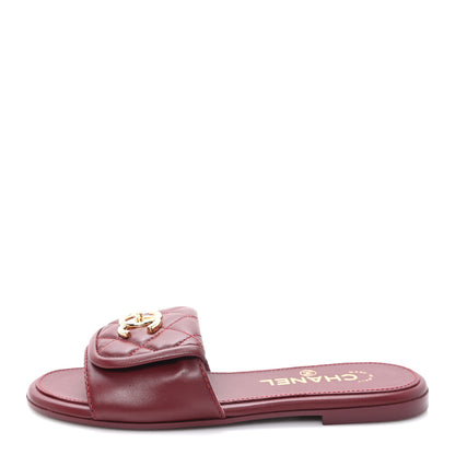 Chanel Lambskin Quilted Turnlock Flat Mules 35 Burgundy 1 of 10