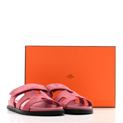 Hermes Suede Goatskin Womens Chypre Sandals 37 Rose Aphrodite 9 of 9