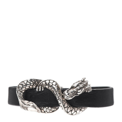 John Hardy Sterling Silver Calfskin Naga Dragon Bracelet Black 1 of 4