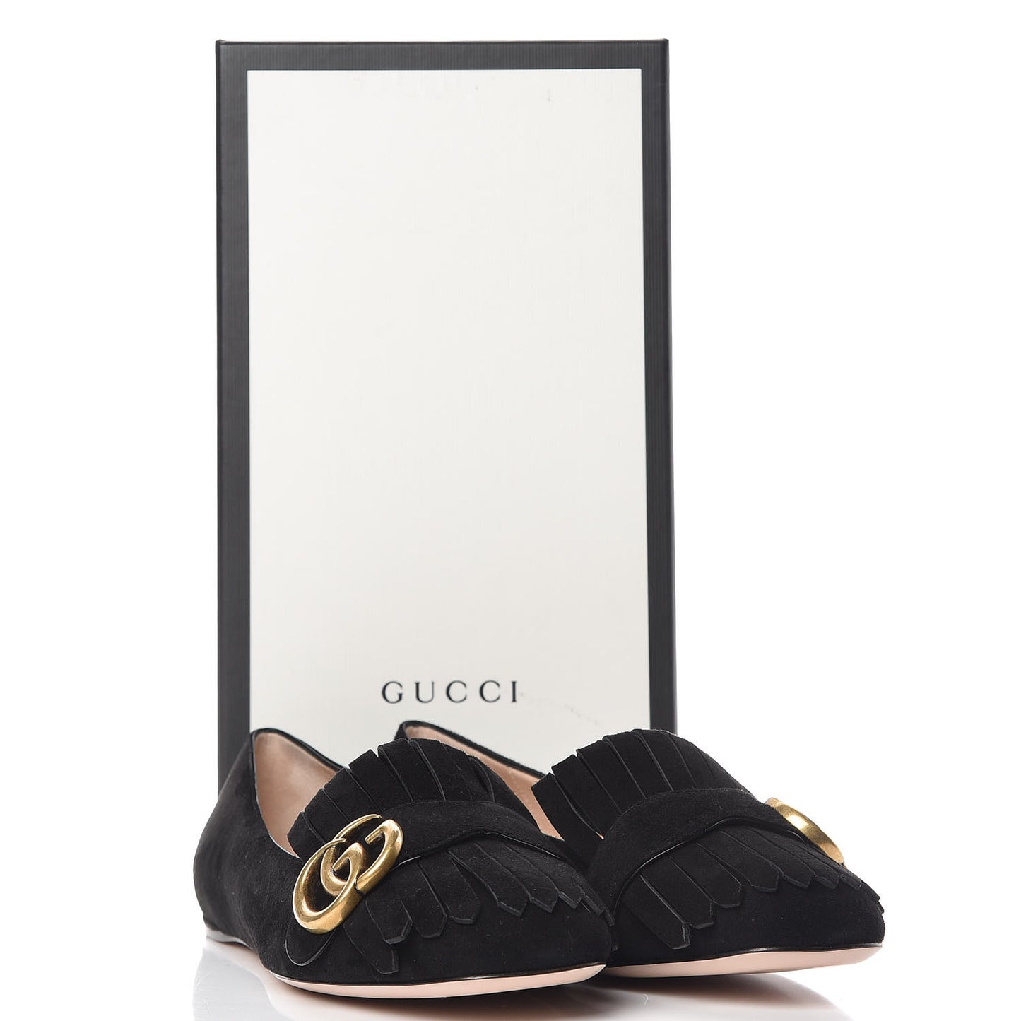 Kid Scamosciato GG Marmont Fringe Flats 38 Black