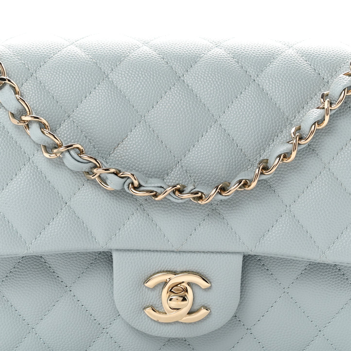 Caviar Quilted Medium Double Flap Light Blue