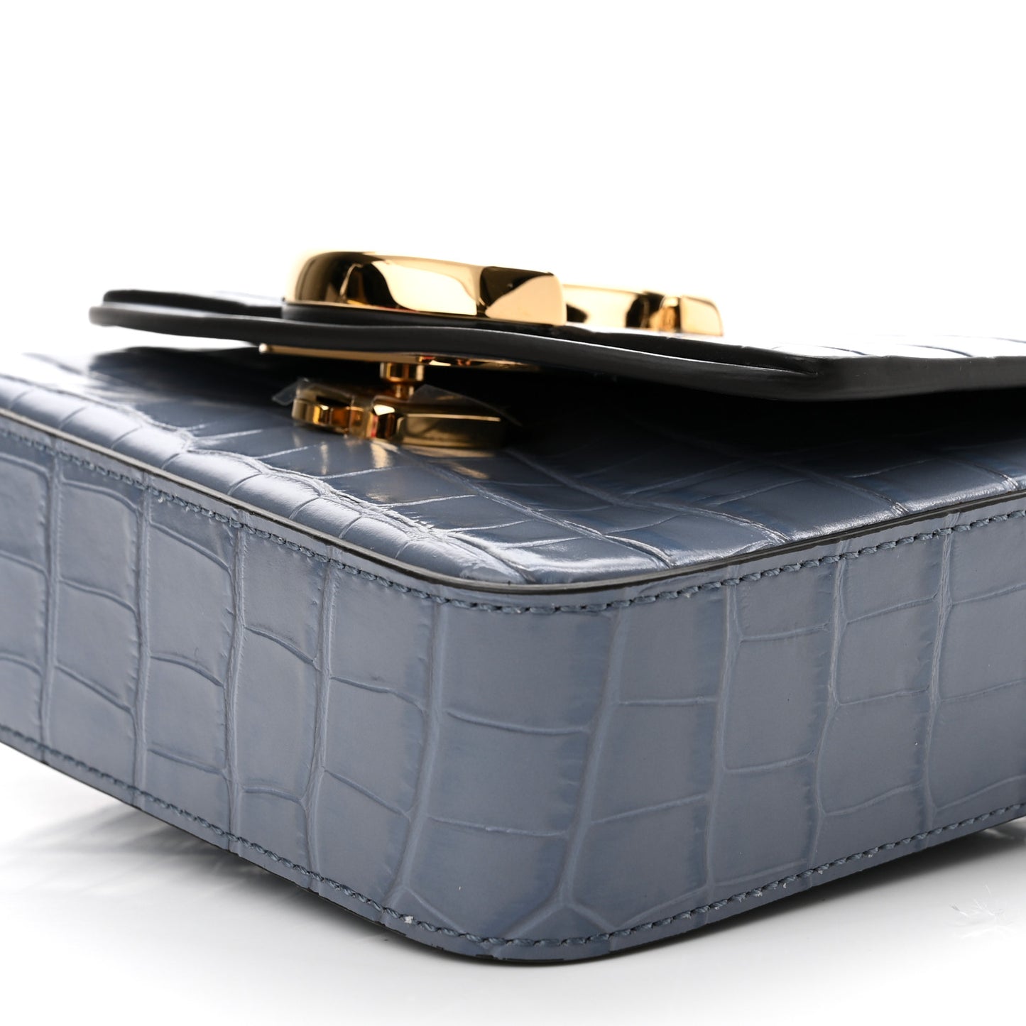 Calfskin Crocodile Embossed Mini C Double Carry Ash Blue