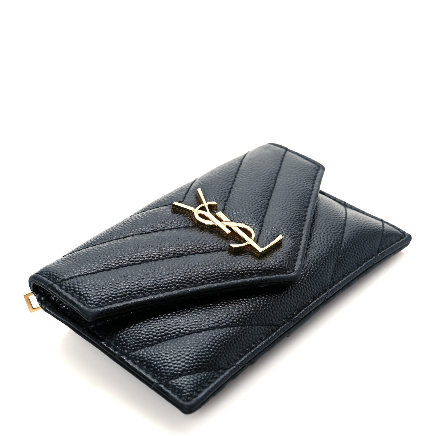 Saint Laurent Grain De Poudre Matelasse Chevron Monogram Compact Wallet Black 7 of 20