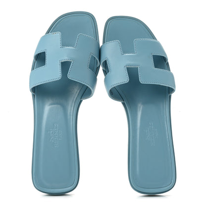 Hermes Box Calfskin Oran Sandals 37 36 Light Bleu 2 of 10