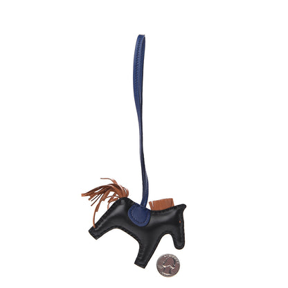 Hermes Milo Lambskin Grigri Rodeo Horse Bag Charm PM Black Bleu Saphir Gold 2 of 4