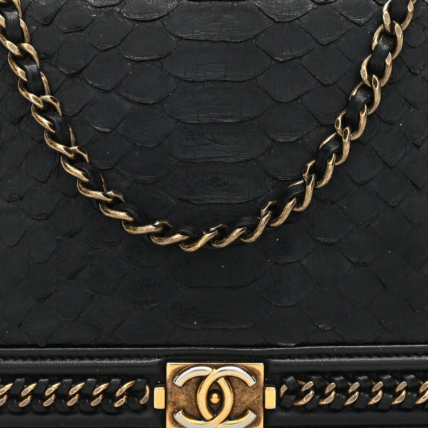Chanel Snakeskin Calfskin Chain Around Boy Wallet On Chain WOC Black 8 of 10