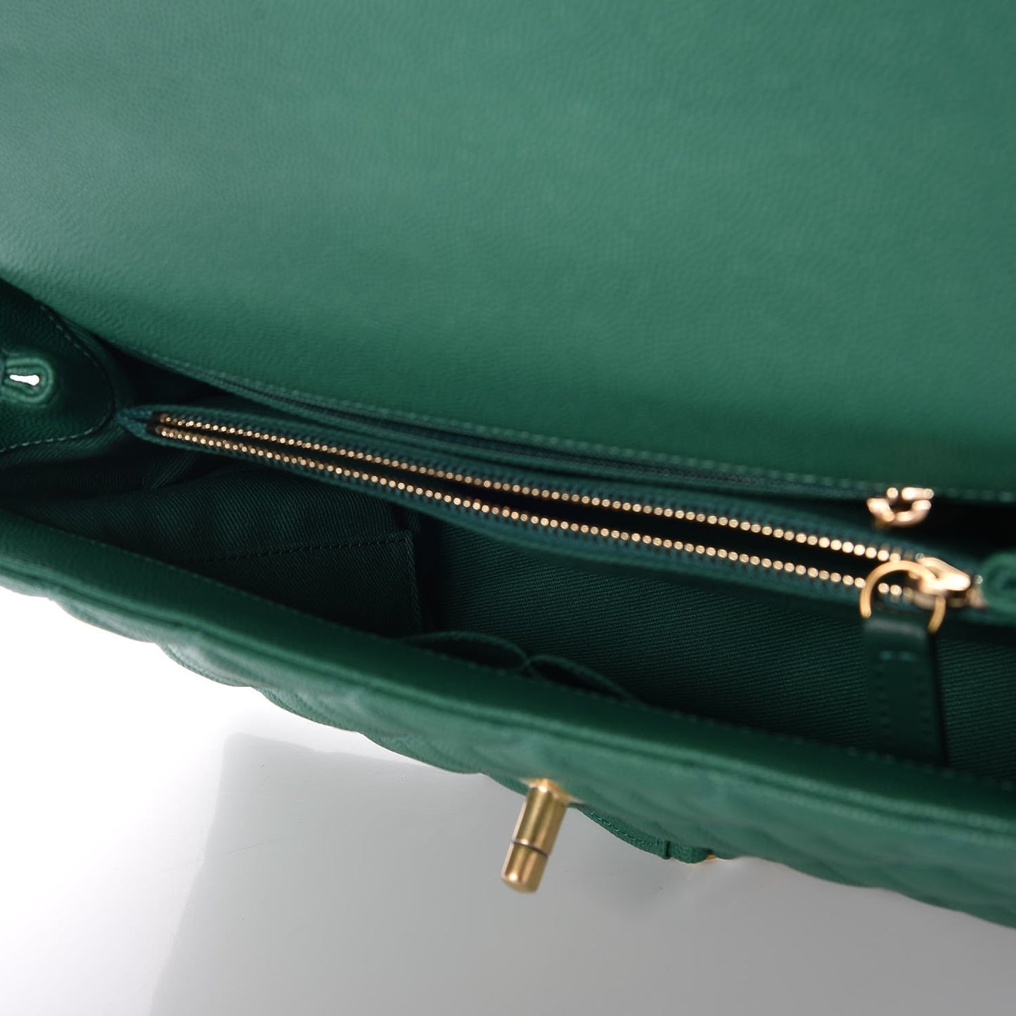 Caviar Quilted Small Coco Handle Flap Green