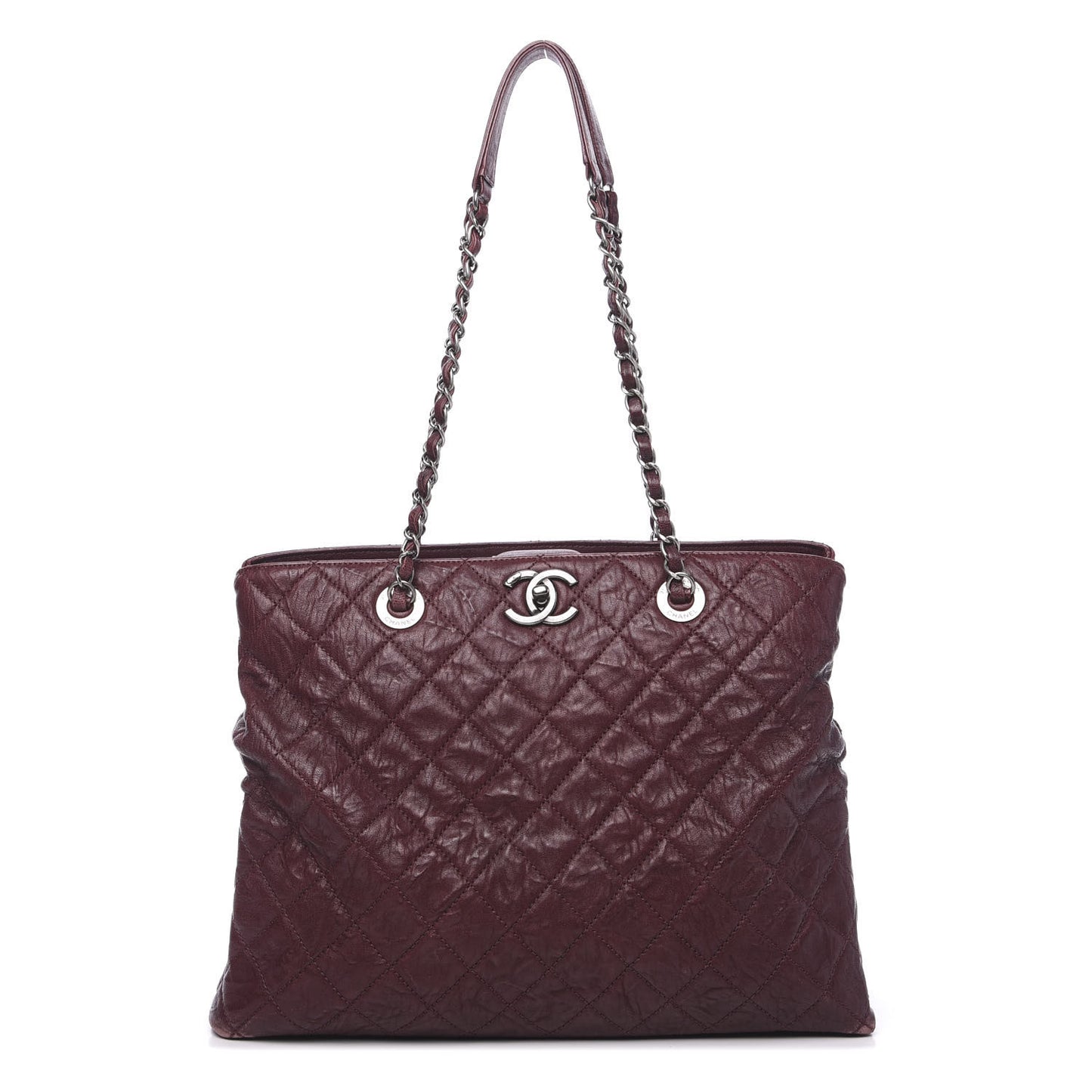 Crumpled Lambskin Quilted Large CC Shopping Tote Burgundy