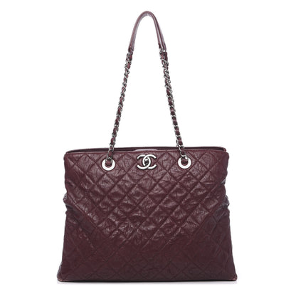 Chanel Crumpled Lambskin Quilted Large CC Shopping Tote Burgundy 1 of 13