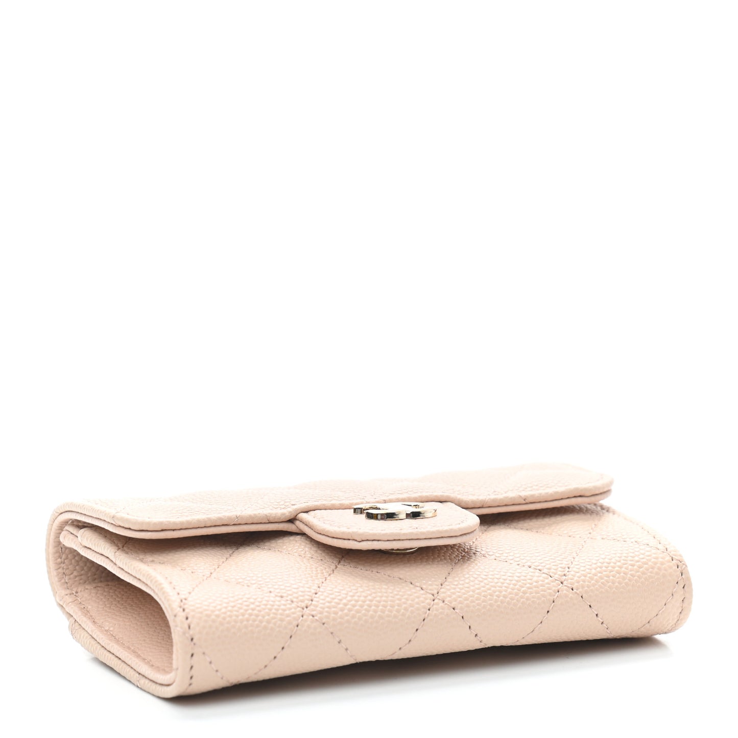 Caviar Quilted Flap Card Holder Wallet Beige