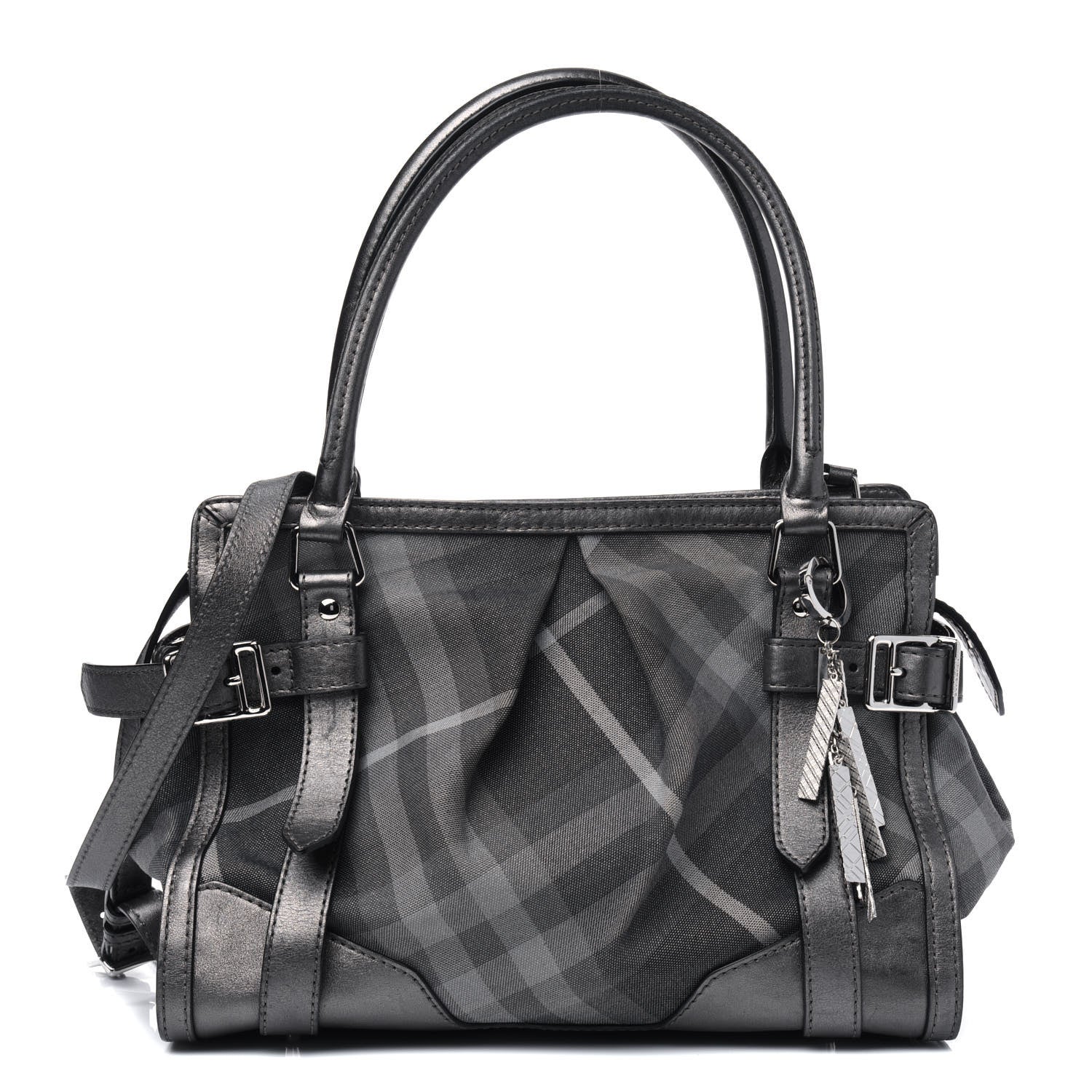 Burberry Shimmer Check Pilgrim Satchel Pewter 1 of 24