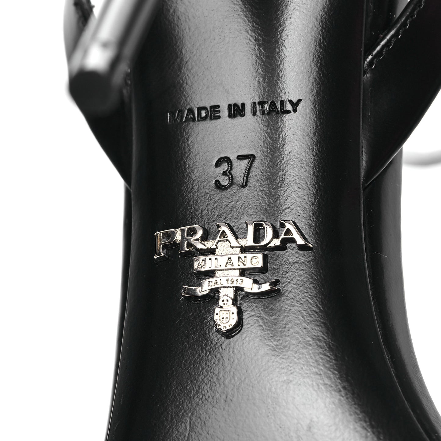 Spazzolato Metal Triangle Logo Ankle Strap 100mm Sandals 37 Black