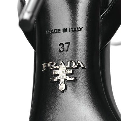 Prada Spazzolato Metal Triangle Logo Ankle Strap 100mm Sandals 37 Black 6 of 8