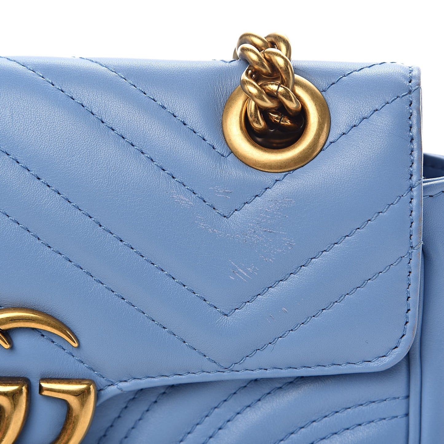 Calfskin Matelasse Mini GG Marmont Shoulder Bag Clear Sky Blue