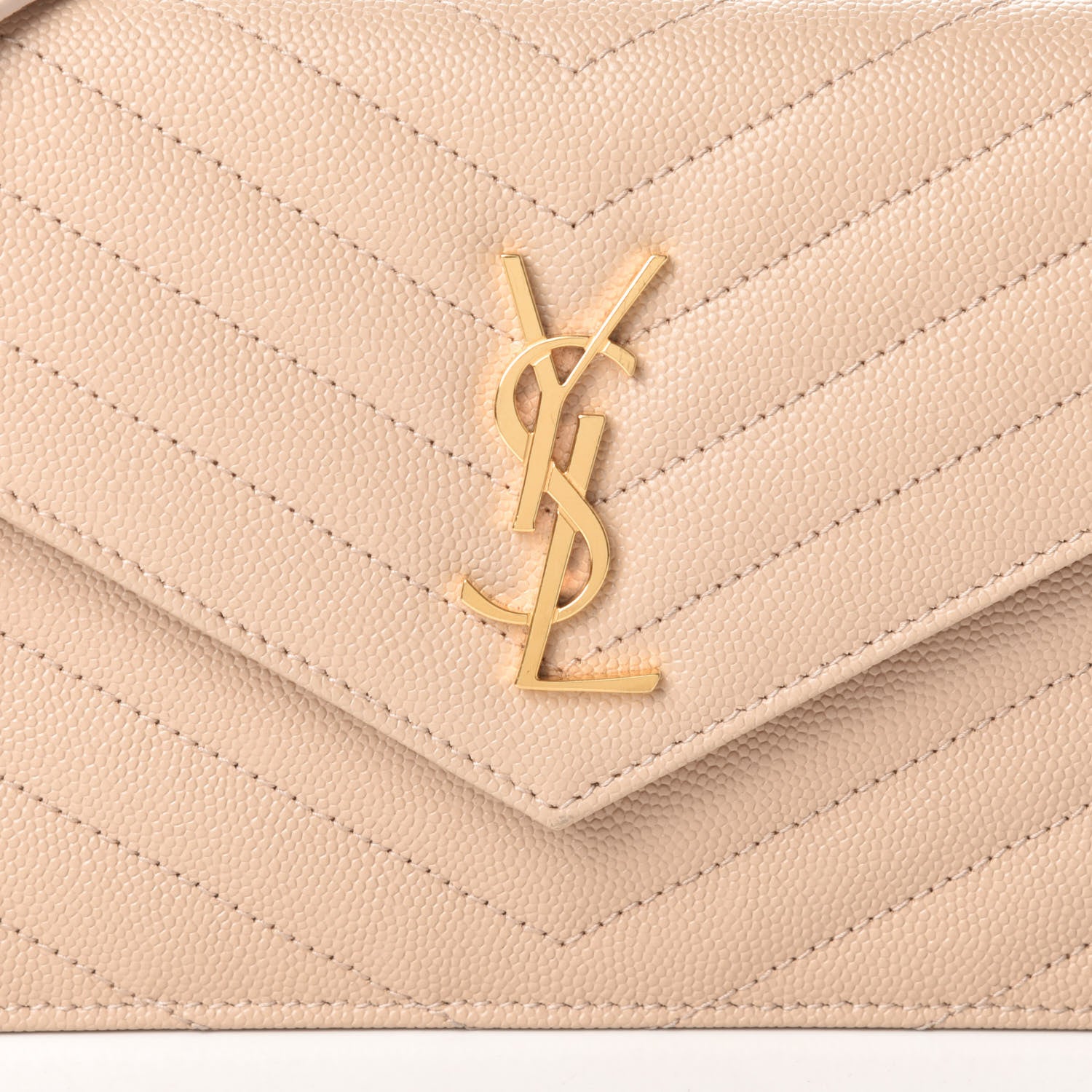 Saint Laurent Grain De Poudre Matelasse Chevron Monogram Envelope Chain Wallet Nude Powder 7 of 9