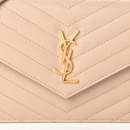 Saint Laurent Grain De Poudre Matelasse Chevron Monogram Envelope Chain Wallet Nude Powder 7 of 9