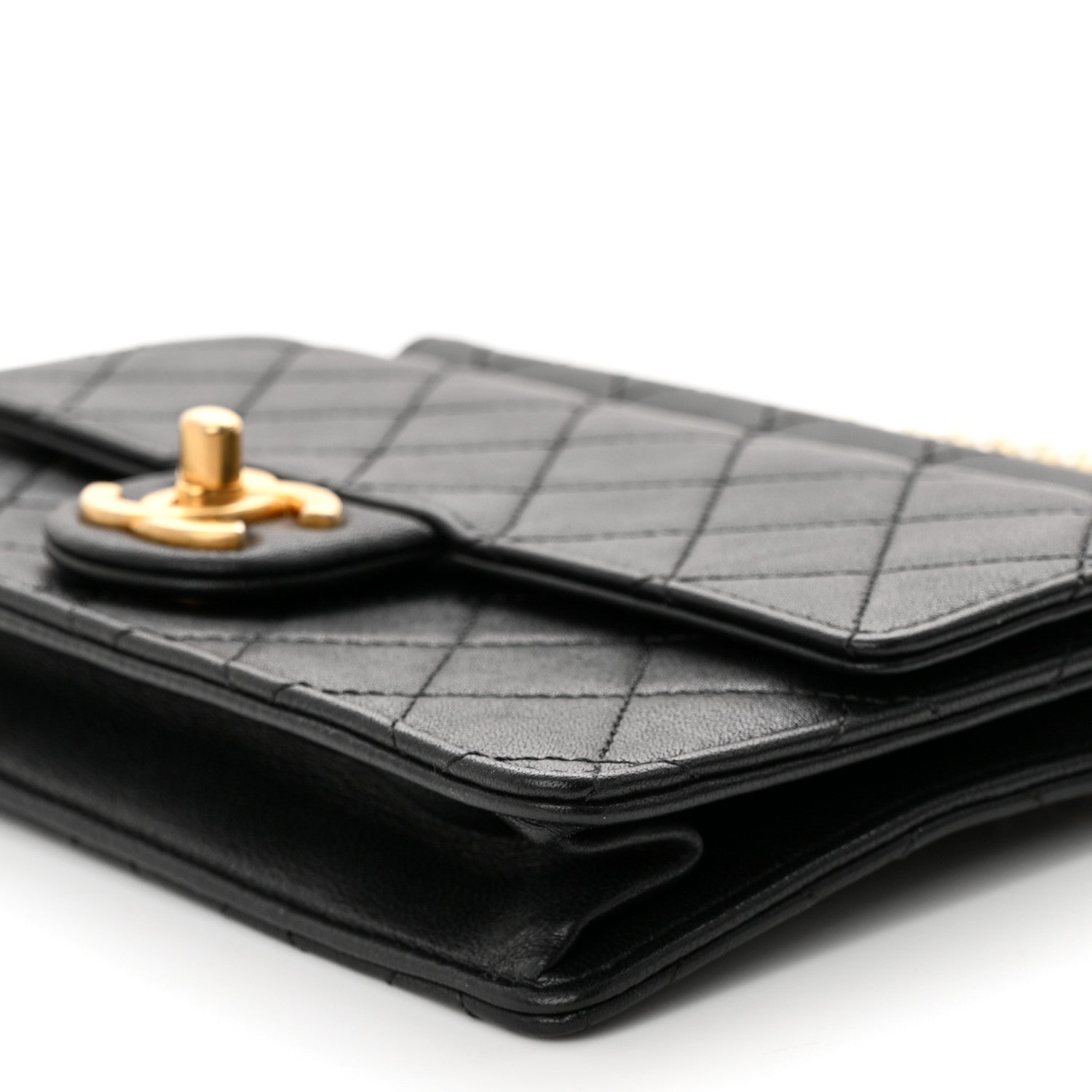 Chanel Lambskin Quilted Large Pearl Chain Flap Bag Black 10 of 13