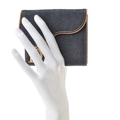 Christian Dior Denim Compact Saddle Wallet Blue 2 of 10