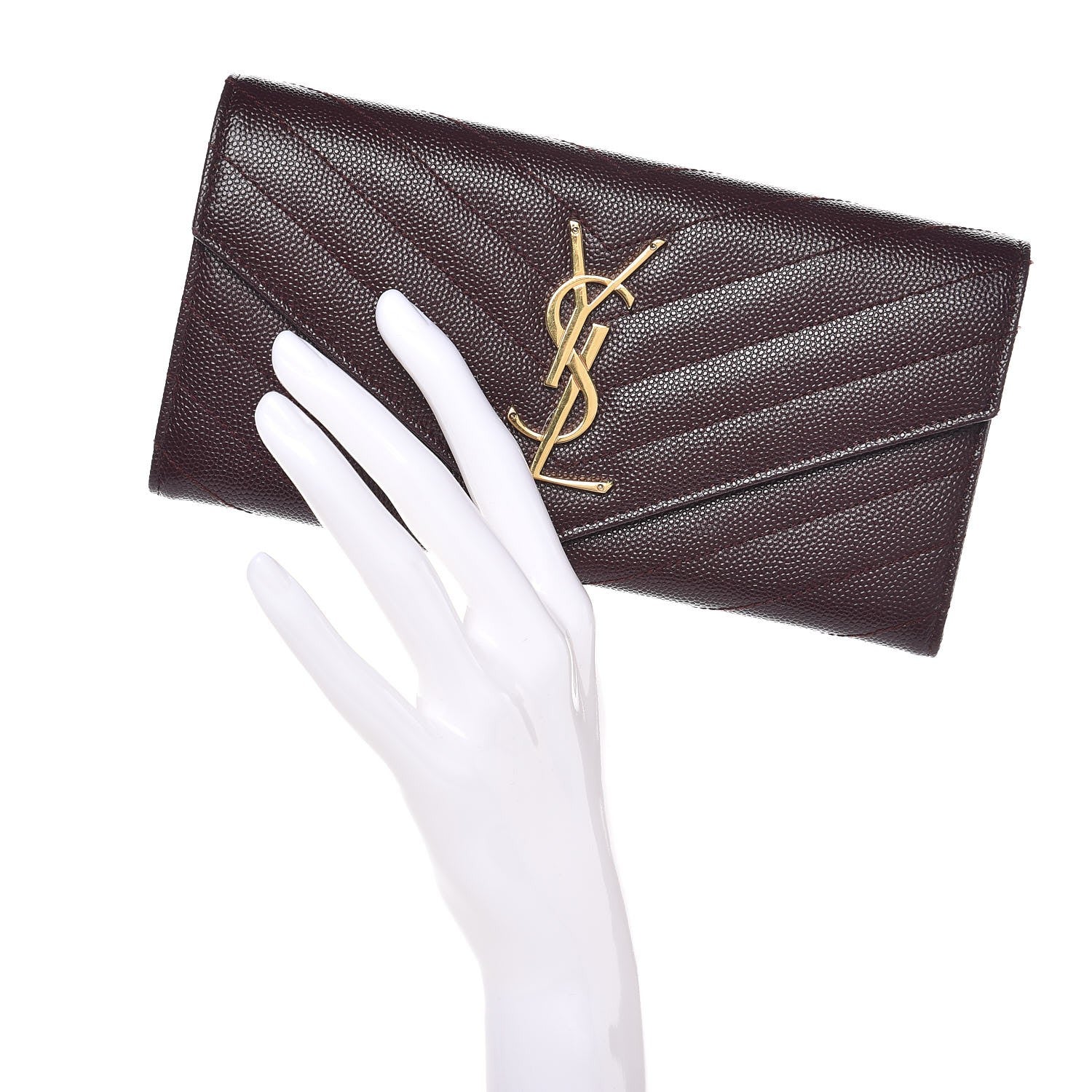Saint Laurent Grain De Poudre Matelasse Chevron Monogram Flap Wallet Amaranto 2 of 9