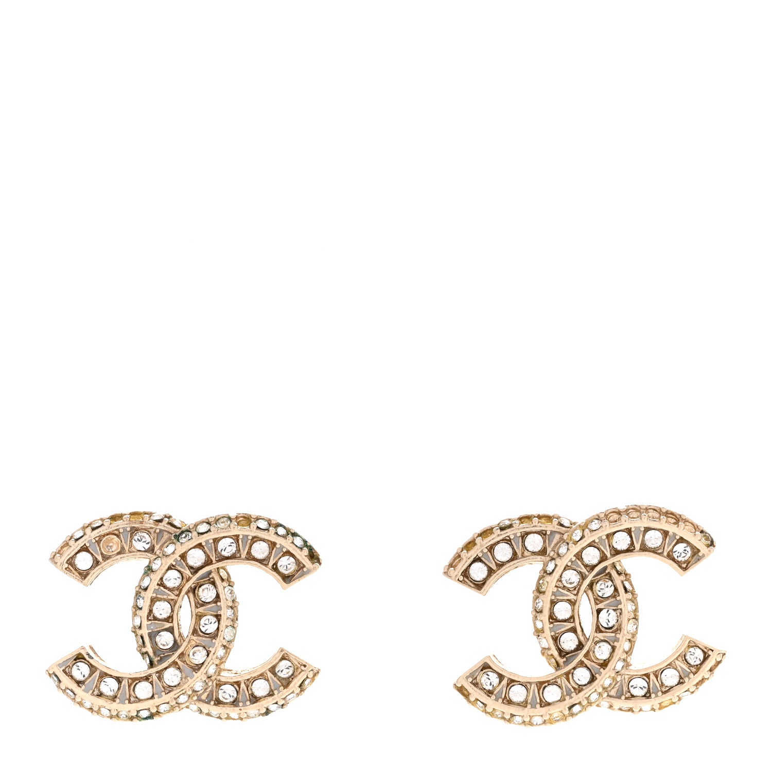 Chanel Crystal Timeless CC Earrings Light Gold 1 of 6