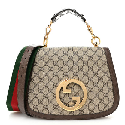 Gucci GG Supreme Monogram Textured Dollar Calfskin Web Medium Blondie Top Handle Shoulder Flap Bag Beige Ebony New Acero 1 of 11