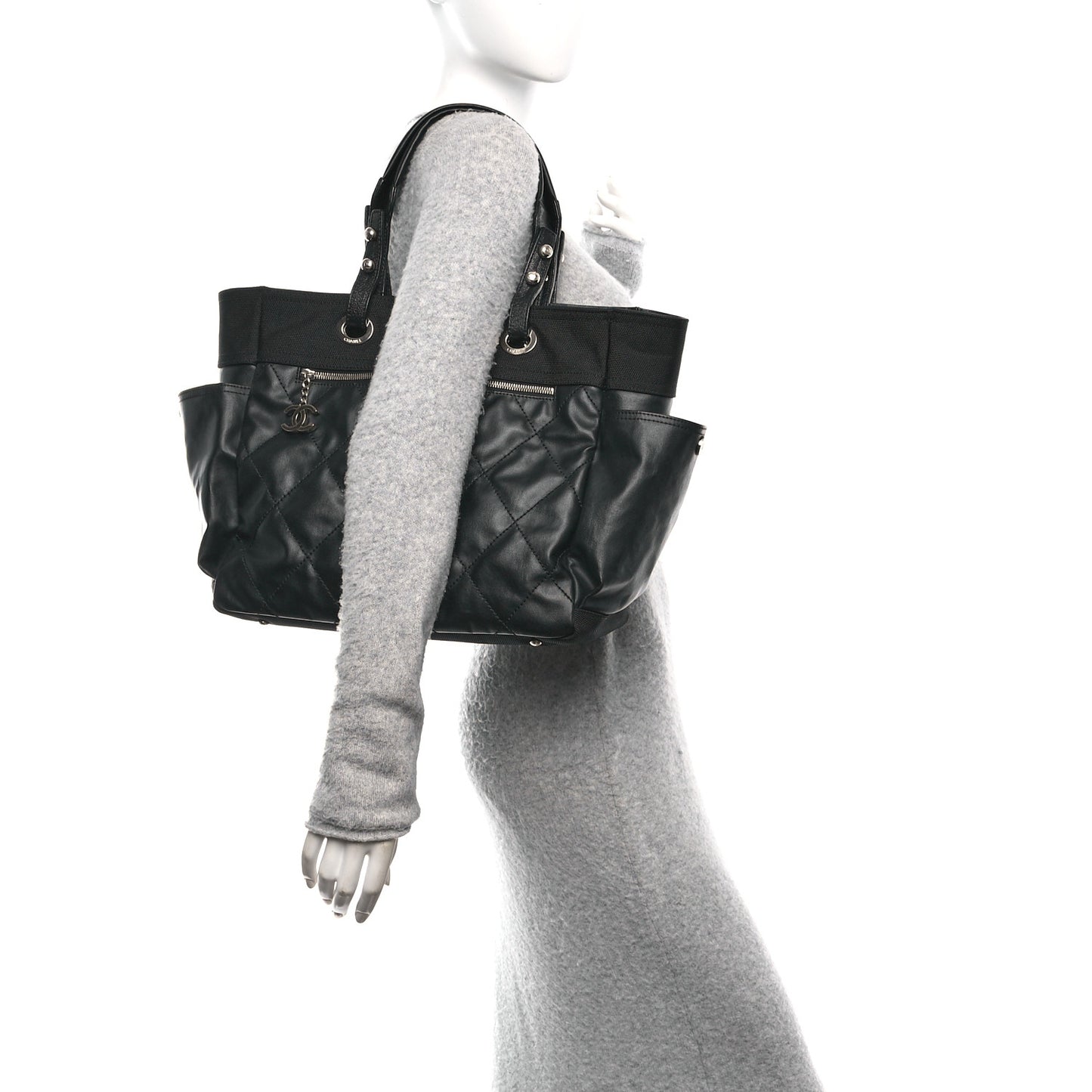 Coated Canvas Large Paris Biarritz Tote Black